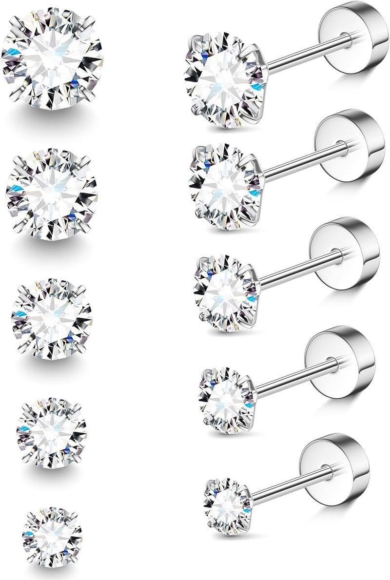 AMASIS Stud Earrings for Women Men, Hypoallergenic Women's 14K Gold Plated 316L Stainless Steel CZ Studs Earrings Simulated Diamond Round Cubic Zirconia Ear Stud Set - Image 1